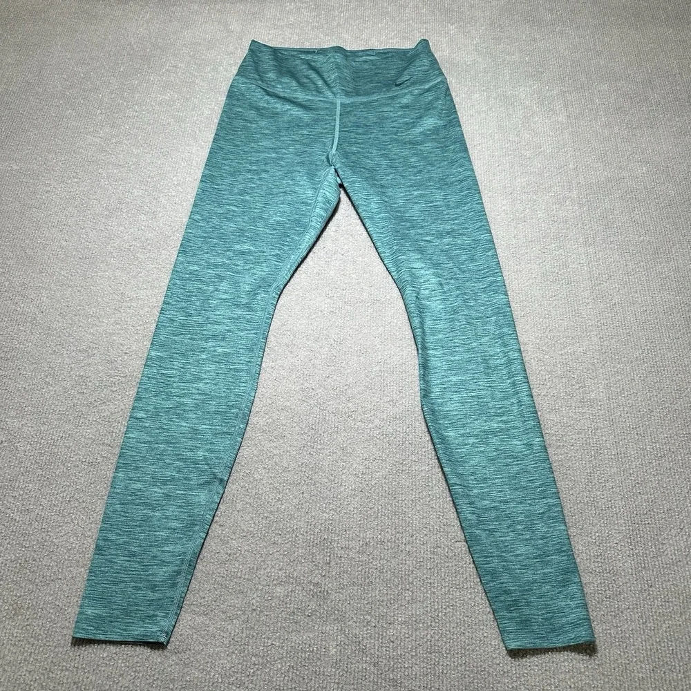 Nike Legging‎ Pants Women Medium Dri Fit Teal Solid Athletic Ankle Pull On - Picture 2 of 8